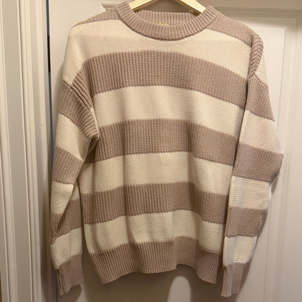 Z Supply Beige and Cream Striped Crewneck Sweater